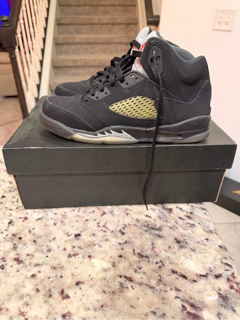 Black Jordan Air-inspired Black boys High-Top Sneakers with Olive Accents